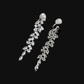 Luxury Zircon Spiral Marquise Leaf Tassel Stud & Clip On No Piercing Long Bridal Drop Earrings