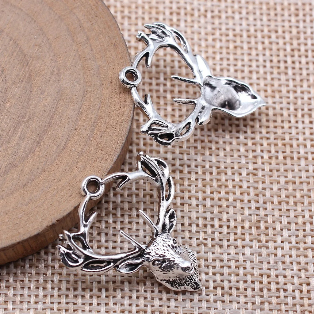 28x26mm 1.7g Antique Silver Zinc Alloy Deer Head Charm Pendant for DIY Animal Theme Jewelry Making