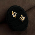Light Luxury Geometric Zircon Grid Stud Earrings, Copper Alloy