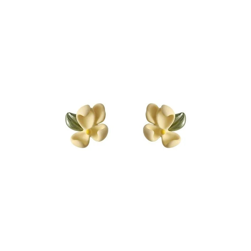 Forest Style Gardenia Flower Stud Earrings Silver Plated Enamel Metal Sweet Minimalist Jewelry
