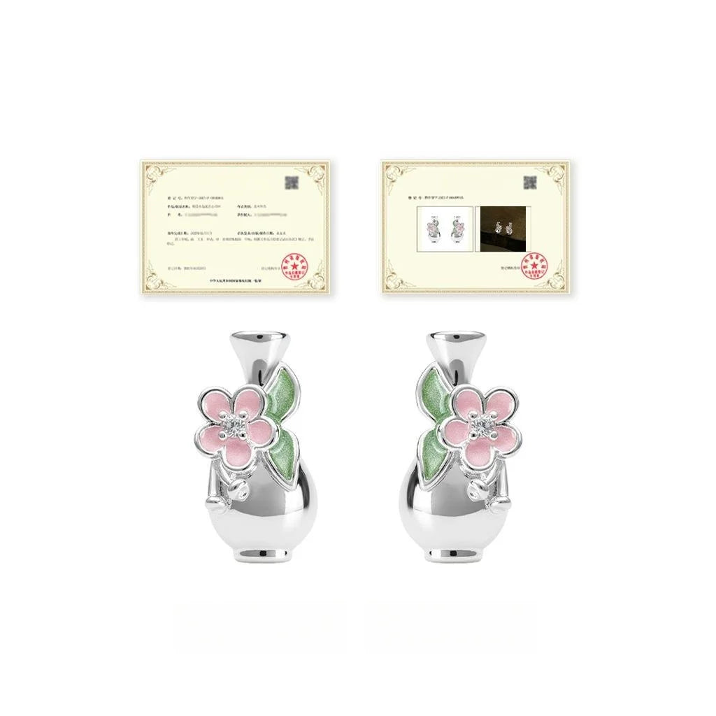 Style Floral Vase Drop Earrings With Hand Painted Enamel Glaze And Zircon Accents