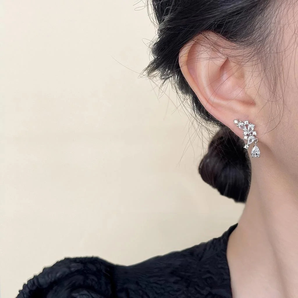 Trendy Geometric Teardrop Micro Pave Zircon Copper Stud Earrings For Women