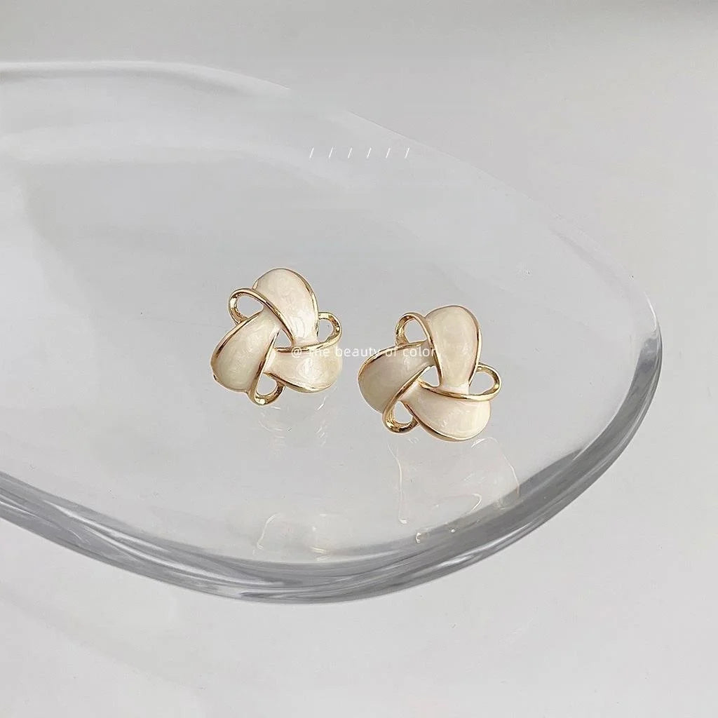 Sweet Caramel Milk White Geometric Triangle Alloy 14K Plated Enamel Stud Earrings