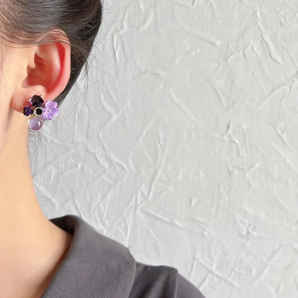 Forest Style 14K Plated Copper Amethyst Flower Stud Earrings