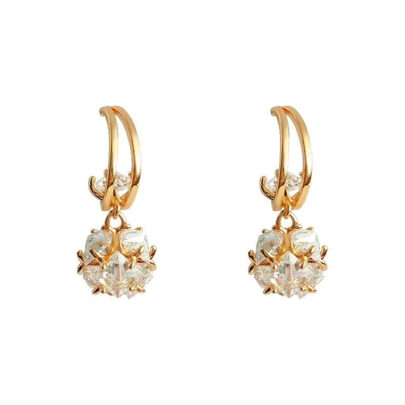 Light Luxury Copper Zircon Ball Double Layer French Vintage Old Money Drop Earrings