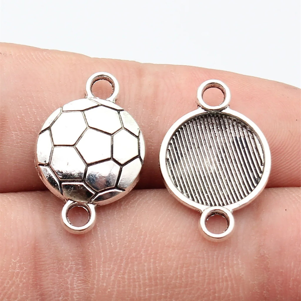 22x14mm 1.8g Antique Silver Zinc Alloy Soccer Ball Connector Charm for DIY Bracelet Necklace Jewelry
