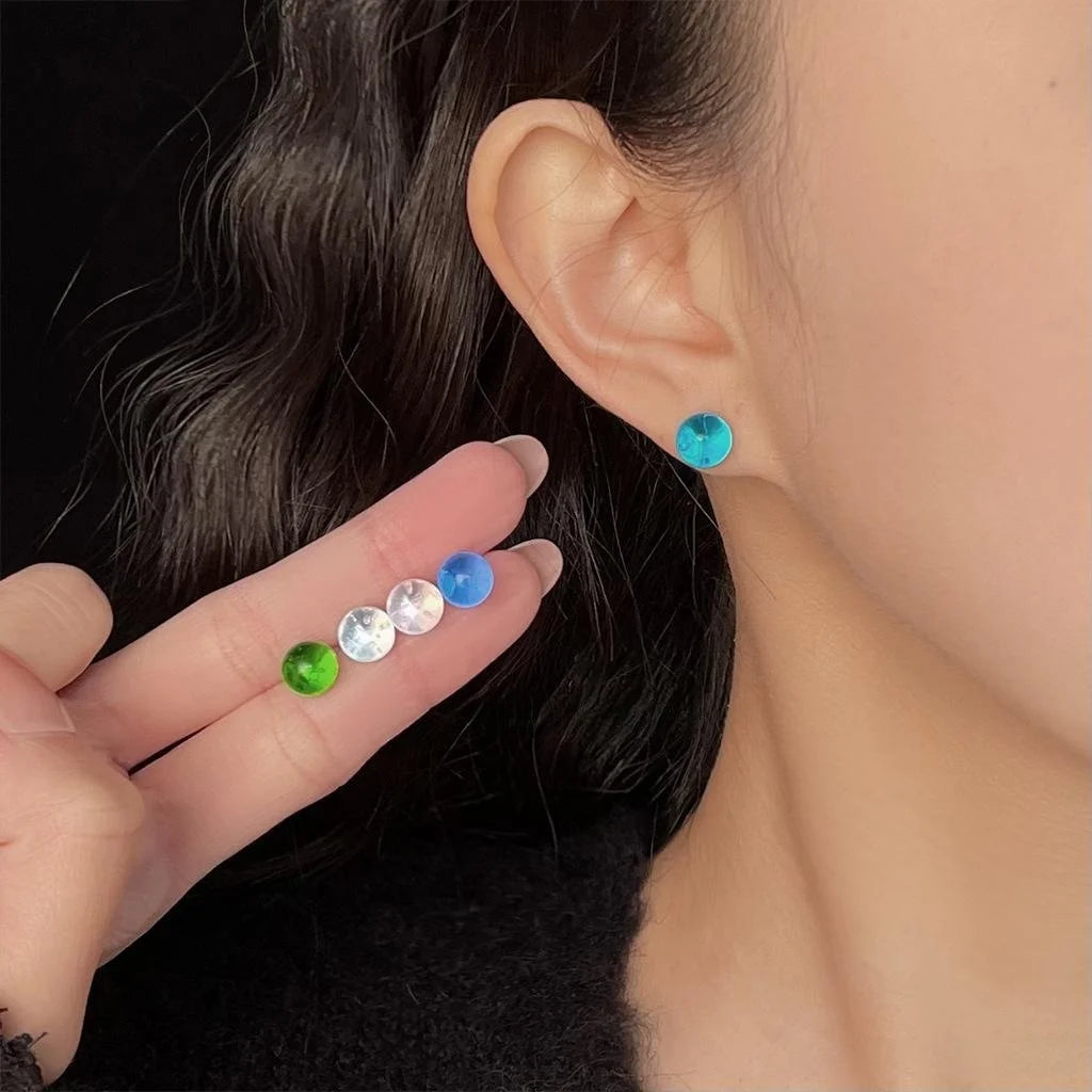 Summer Cool Transparent Glass Crystal Ball Stud Earrings Simple Sweet Commuter Jewelry For Women