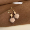 Cute Fluffy Pom Pom Drop Earrings Copper Handmade Round Geometric Winter Jewelry For Women