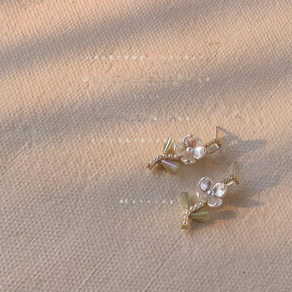 14K Gold Plated Copper Flower Stud Earrings, Vintage Summer Green Style