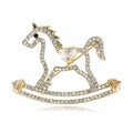 Cute Rhinestone Rocking Horse Brooch Elegant Silver Alloy Lapel Pin Corsage Suit Accessory Gift