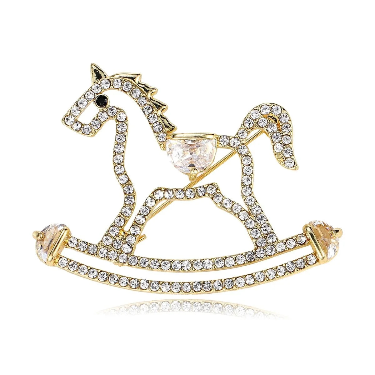 Cute Rhinestone Rocking Horse Brooch Elegant Silver Alloy Lapel Pin Corsage Suit Accessory Gift