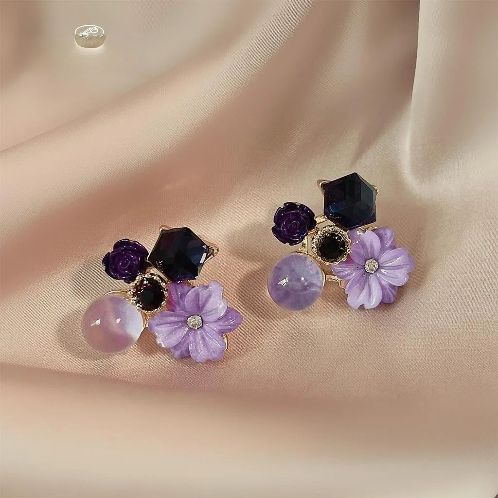 Forest Style 14K Plated Copper Amethyst Flower Stud Earrings