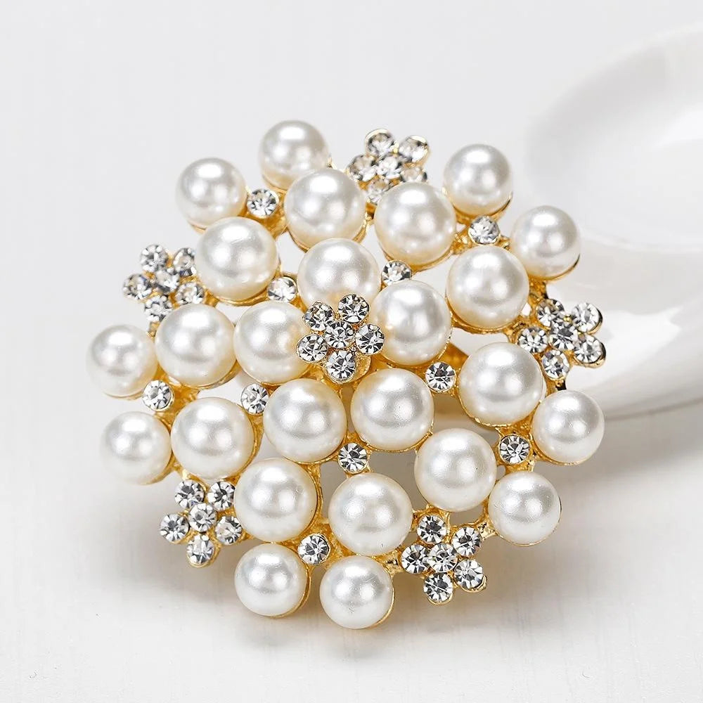 Elegant Pearl And Rhinestone Flower Bouquet Brooch, Alloy Lapel Pin Corsage For Women's Suit Accessory Gift