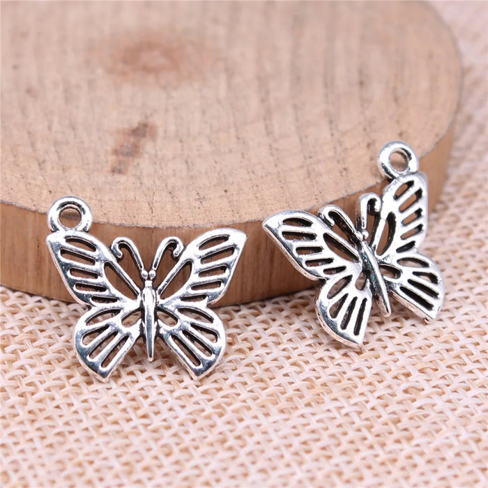 19x18mm 1.34g Antique Silver Zinc Alloy Hollow Butterfly Charm Pendant for DIY Necklace Bracelet Making
