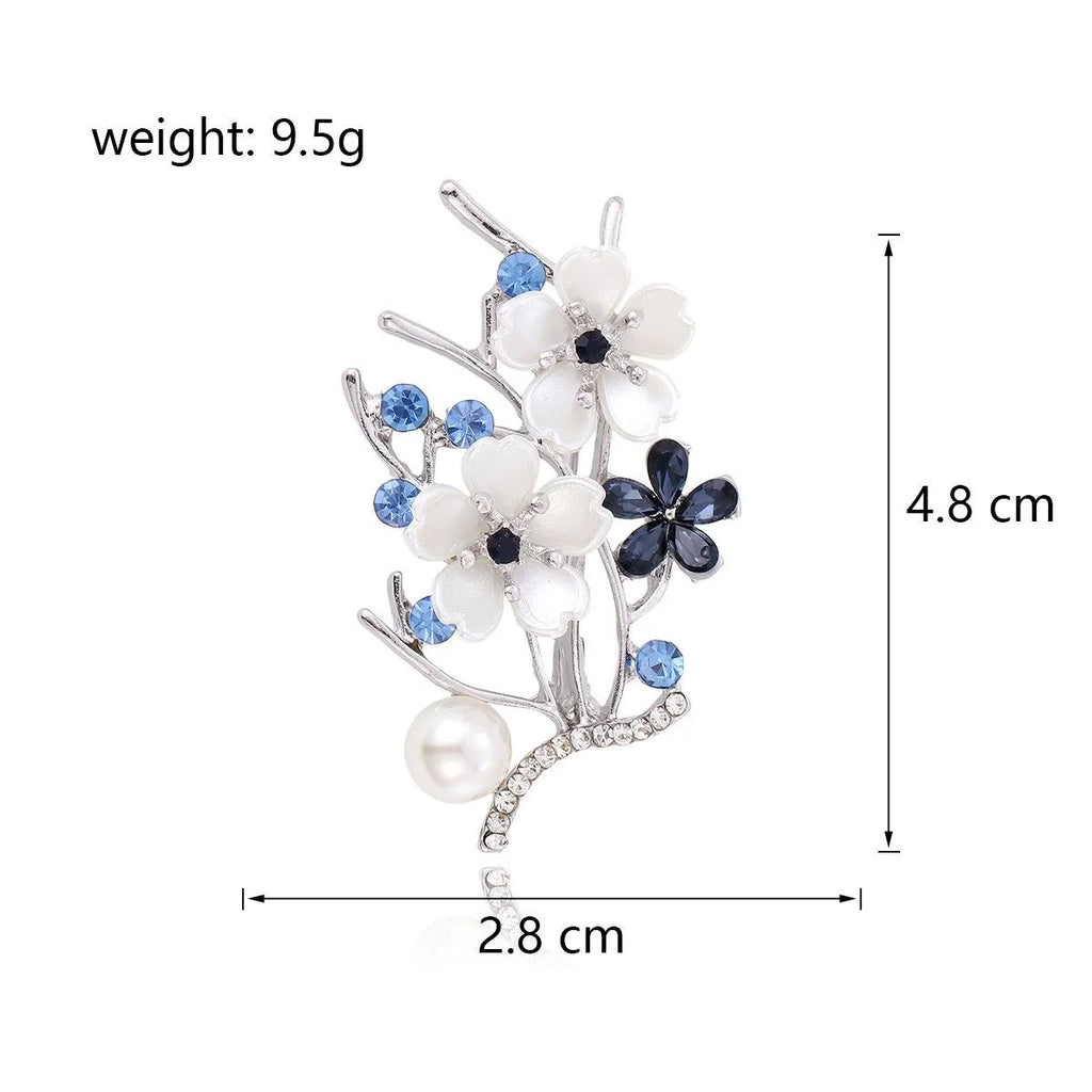 Elegant Pearl Peach Blossom Branch Brooch With Rhinestone Alloy Lapel Pin Corsage Suit Accessory Gift