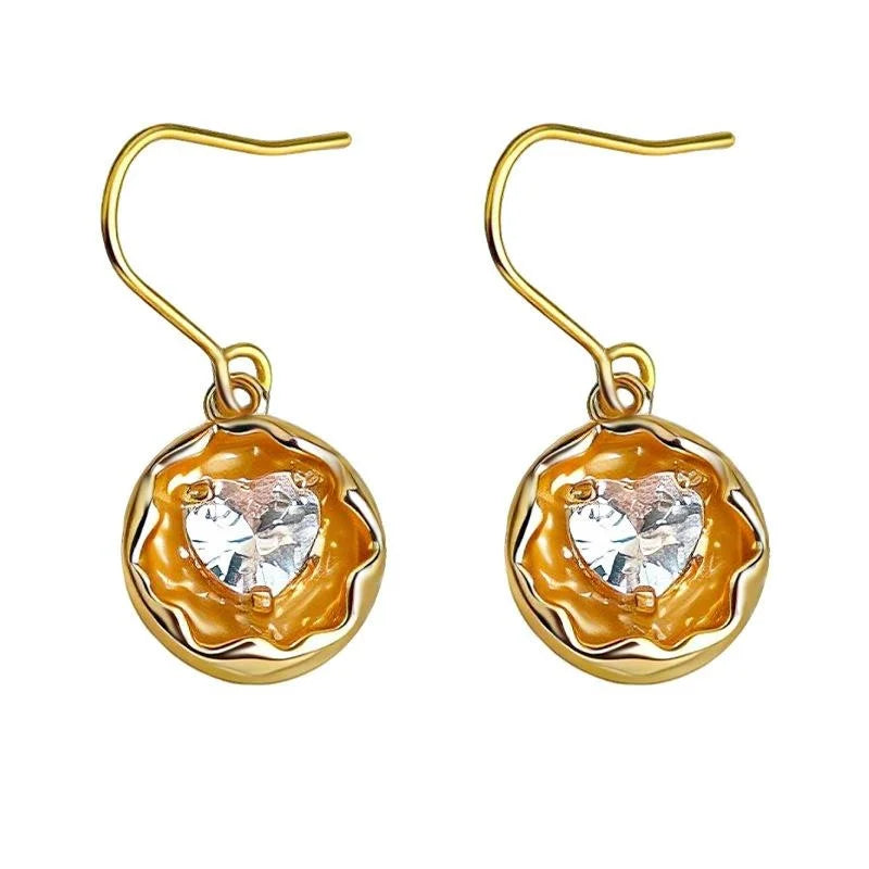 Old Money Minimalist Copper Zircon Heart Geometric Round Drop Earrings