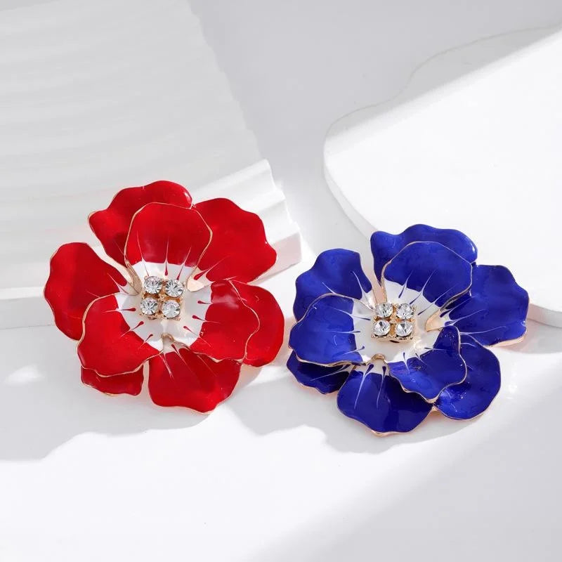 Elegant Red Enamel Peony Flower Brooch With Rhinestone Center, Alloy Lapel Pin Corsage Suit Accessory