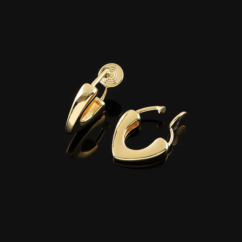 Elegant Smooth Gold Heart Hoop Alloy Stud & Clip On No Piercing Commuter Ear Cuff Earrings