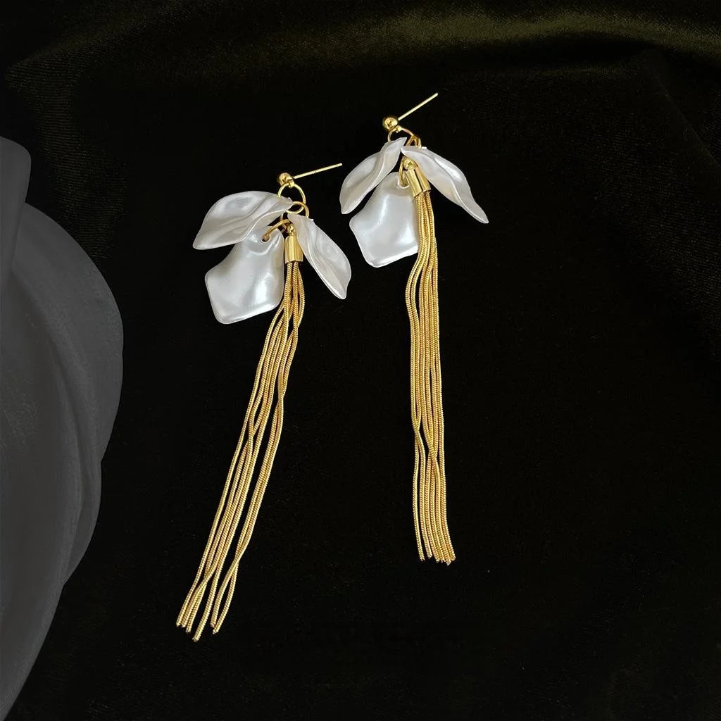 Handmade Eco-Friendly Copper Floral Tassel Drop Earrings For Women, Long Artsy Sweet Style