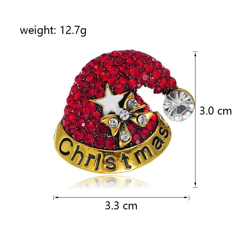 Cute Christmas Santa Hat Brooch, Alloy Enamel Rhinestone Luxury Women's Lapel Pin Corsage Gift