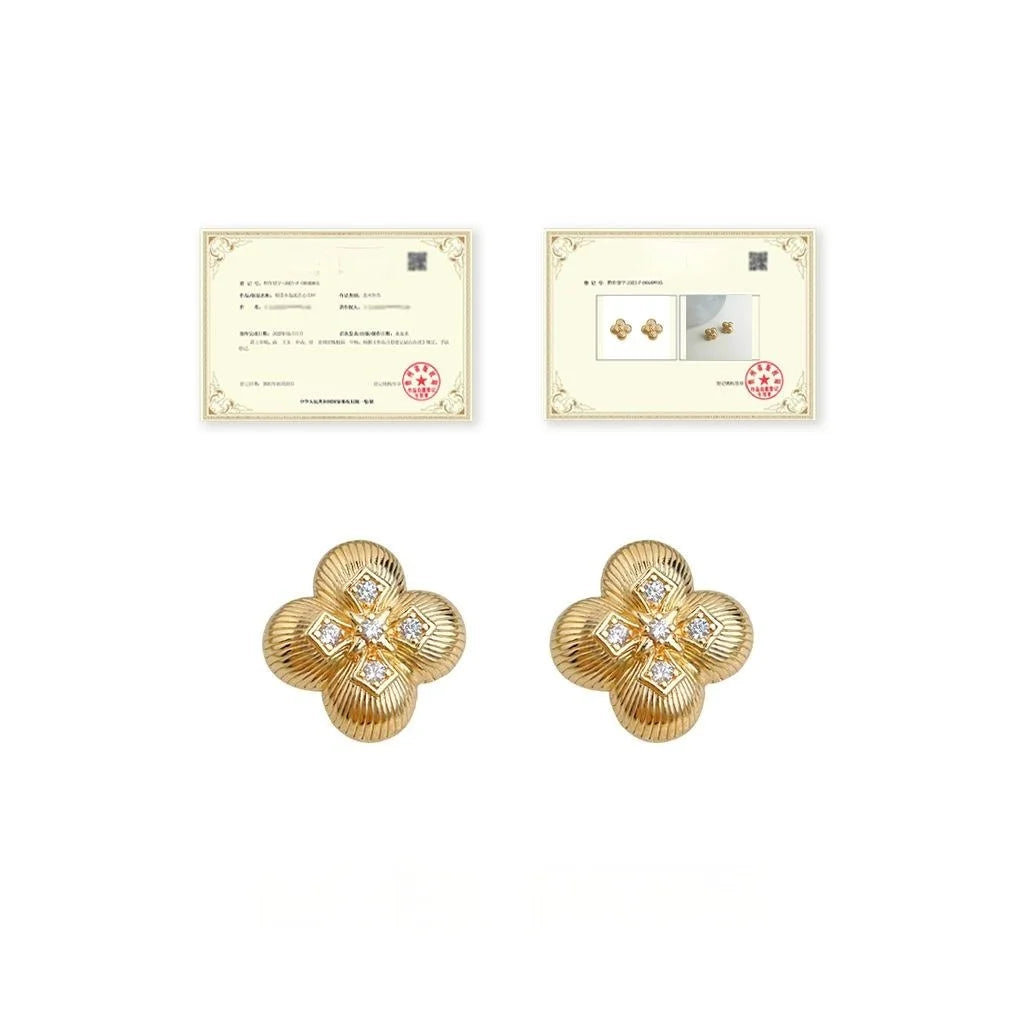 Light Luxury Korean Flower Micro Pave Zircon Copper Stud Earrings
