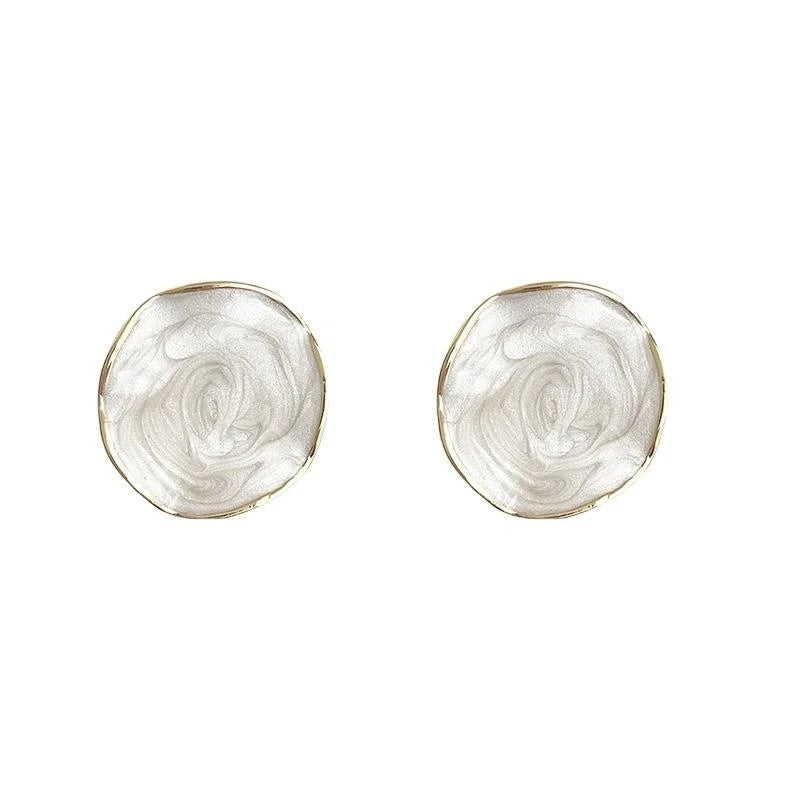14K Gold Plated Eco-Friendly Copper Irregular Wavy Round Geometric Enamel Stud Earrings For Women