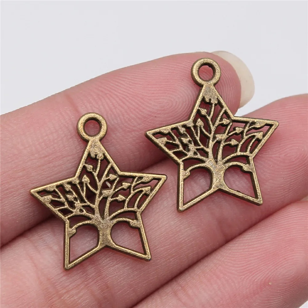 21x23mm 1.1g Multi Color Zinc Alloy Five Point Star Tree Charm Pendant for DIY Jewelry Making