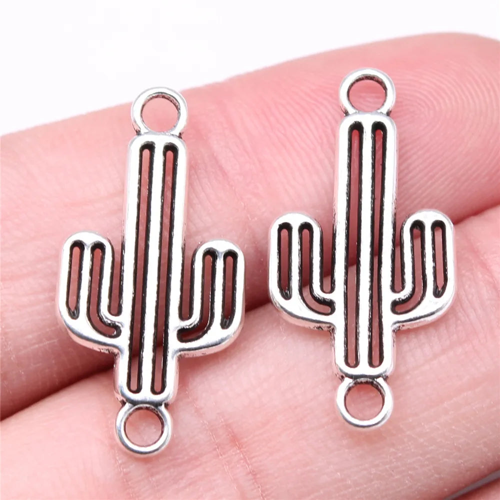26x13mm 1g Antique Silver Zinc Alloy Cactus Connector Charm Pendant for Bracelet Jewelry Making