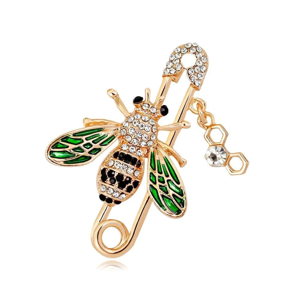 Luxury Rhinestone Enamel Bee Safety Pin Brooch For Women, Elegant Lapel Pin Corsage Suit Accessory Gift