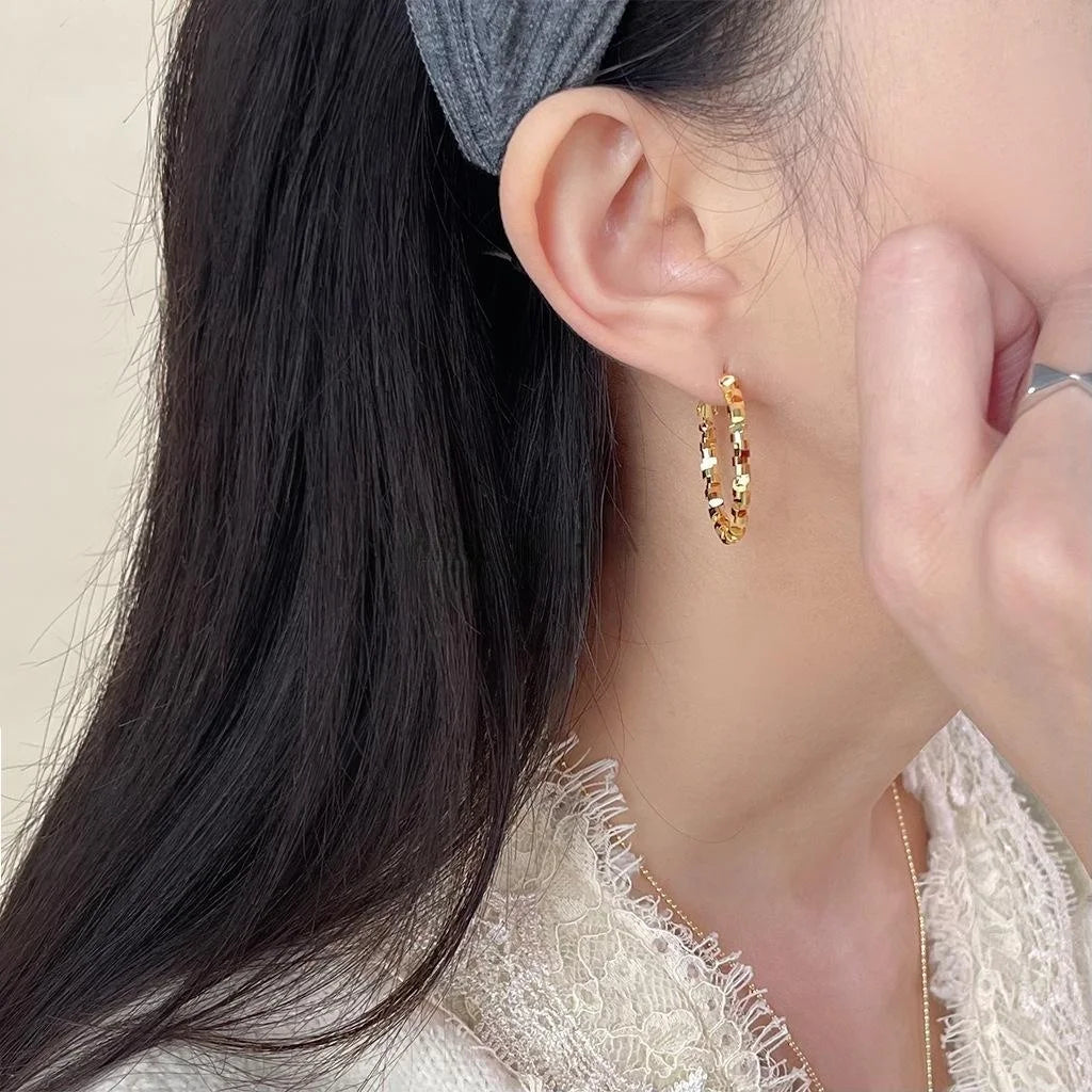 14K Gold Plated Copper Geometric Hoop Earrings, Minimalist Statement Jewelry