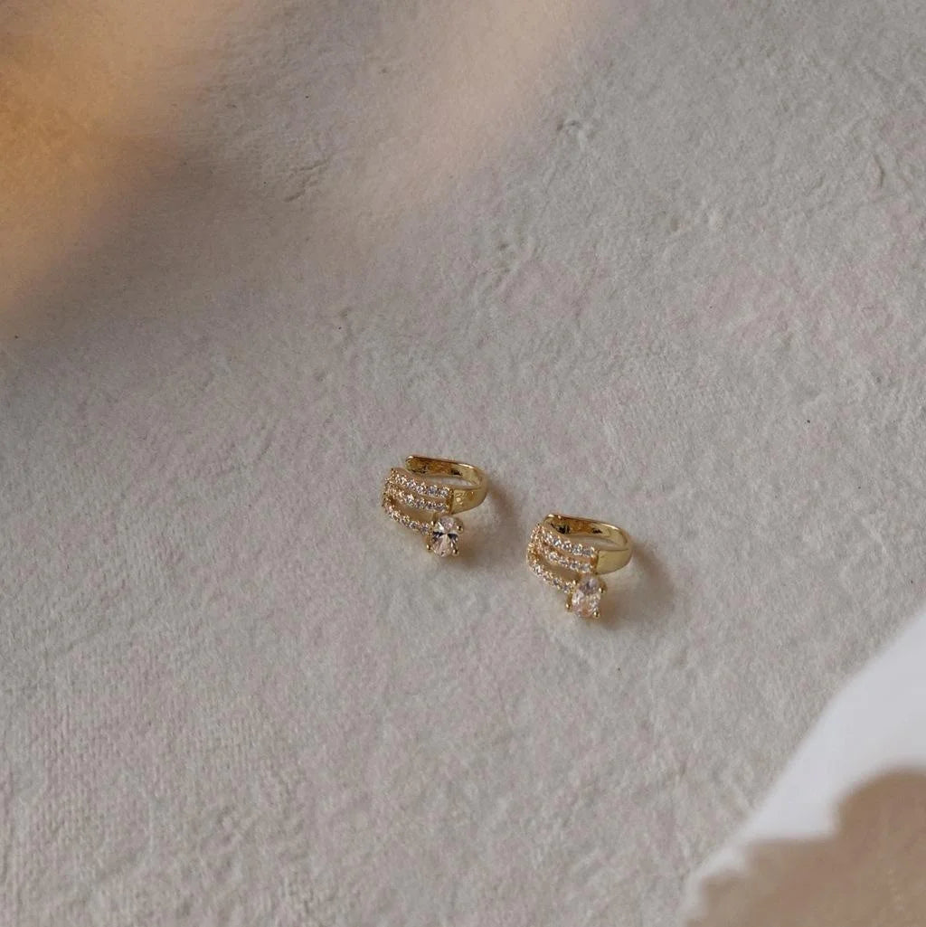 Korean Japanese Irregular Geometric Zircon Copper Clip On Drop Earrings For Women