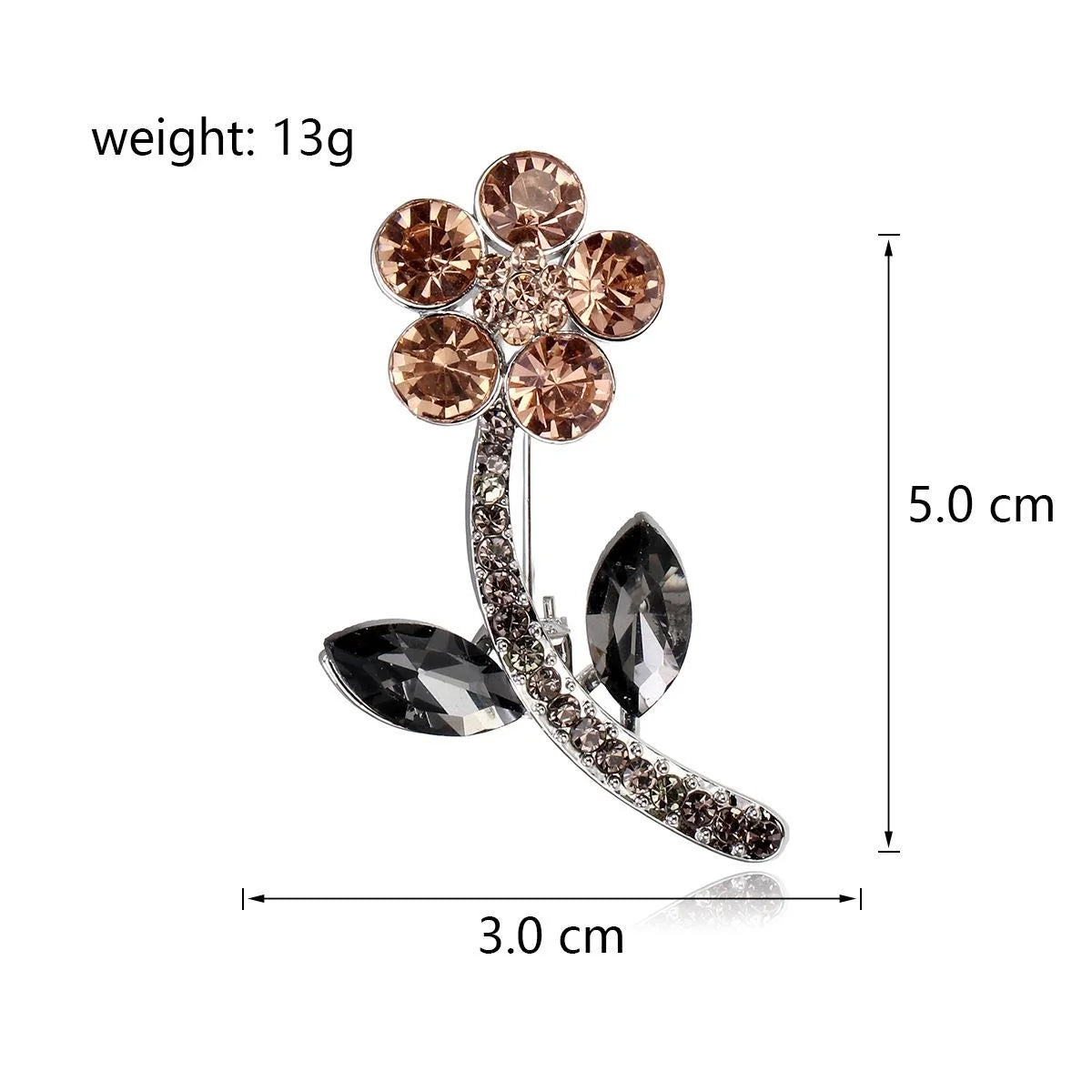 Elegant Rhinestone Flower Brooch With Crystal Leaves, Alloy Floral Lapel Pin Corsage Suit Accessory Gift