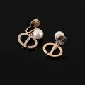 Elegant Rhinestone Letter Pendant Pearl Alloy Stud & Clip On No Piercing Spiral Drop Earrings