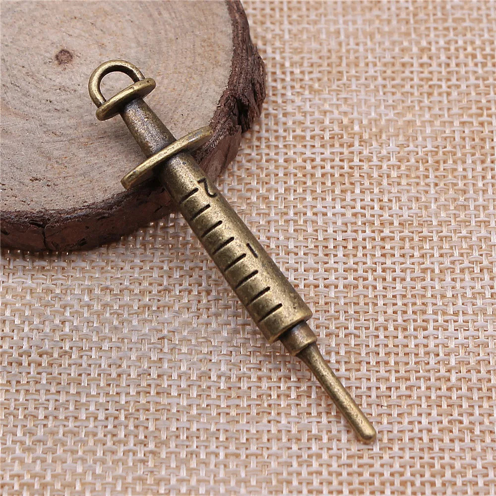 15x62mm 7g Multicolor Zinc Alloy Syringe Charm Pendant for DIY Medical Theme Jewelry Making