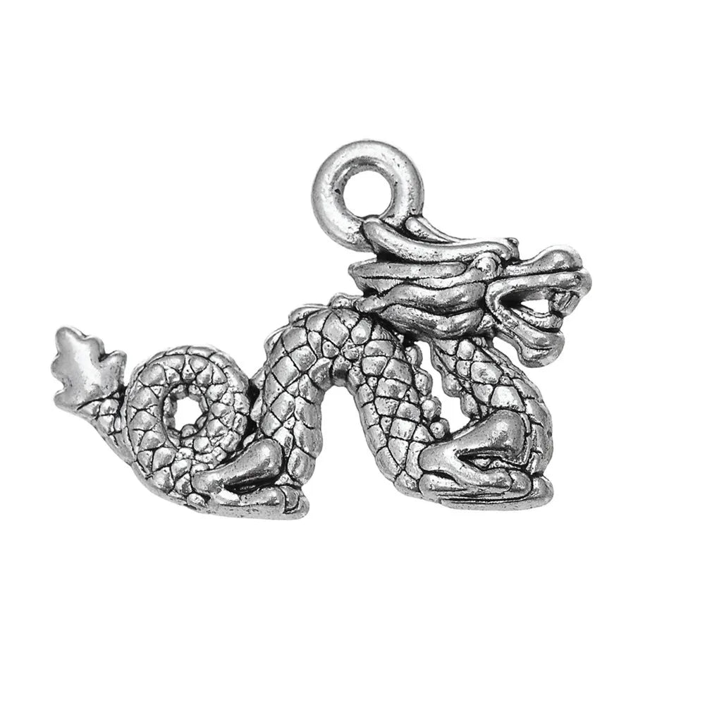 21x15mm 1.7g Antique Silver Zinc Alloy Chinese Dragon Charm Pendant for DIY Necklace Bracelet Making