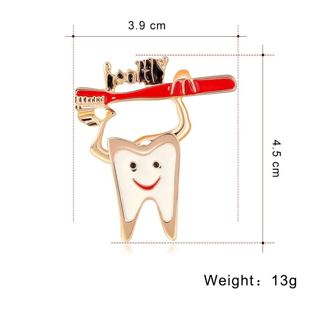 Cute Enamel Tooth And Toothbrush Brooch, Creative Alloy Dentist Lapel Pin Corsage Gift For Women