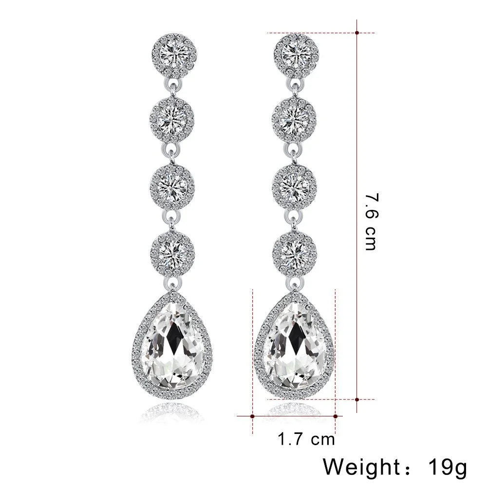 Elegant Rhinestone Crystal Teardrop Long Dangle Earrings For Bridal Wedding Party Banquet Jewelry Gift