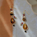 French Vintage Designer Tassel Drop Earrings With Teardrop Crystal Glass Tiger Eye And Onyx