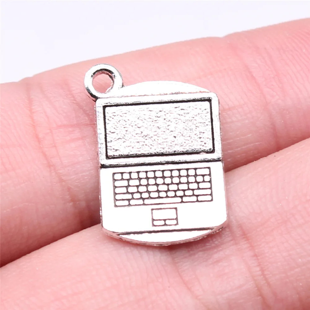 21x13mm 2.3g Antique Silver Zinc Alloy Laptop Computer Charm Pendant for DIY Tech Theme Jewelry Making