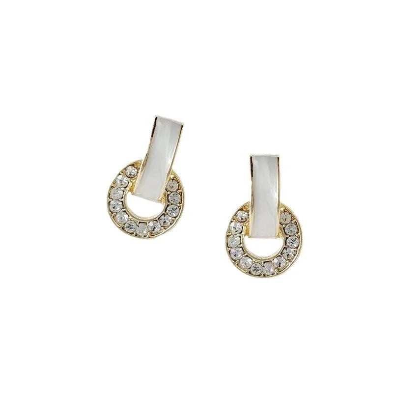 14K Plated Alloy Geometric Round Rhinestone Stud Earrings Korean Minimalist Sweet Style