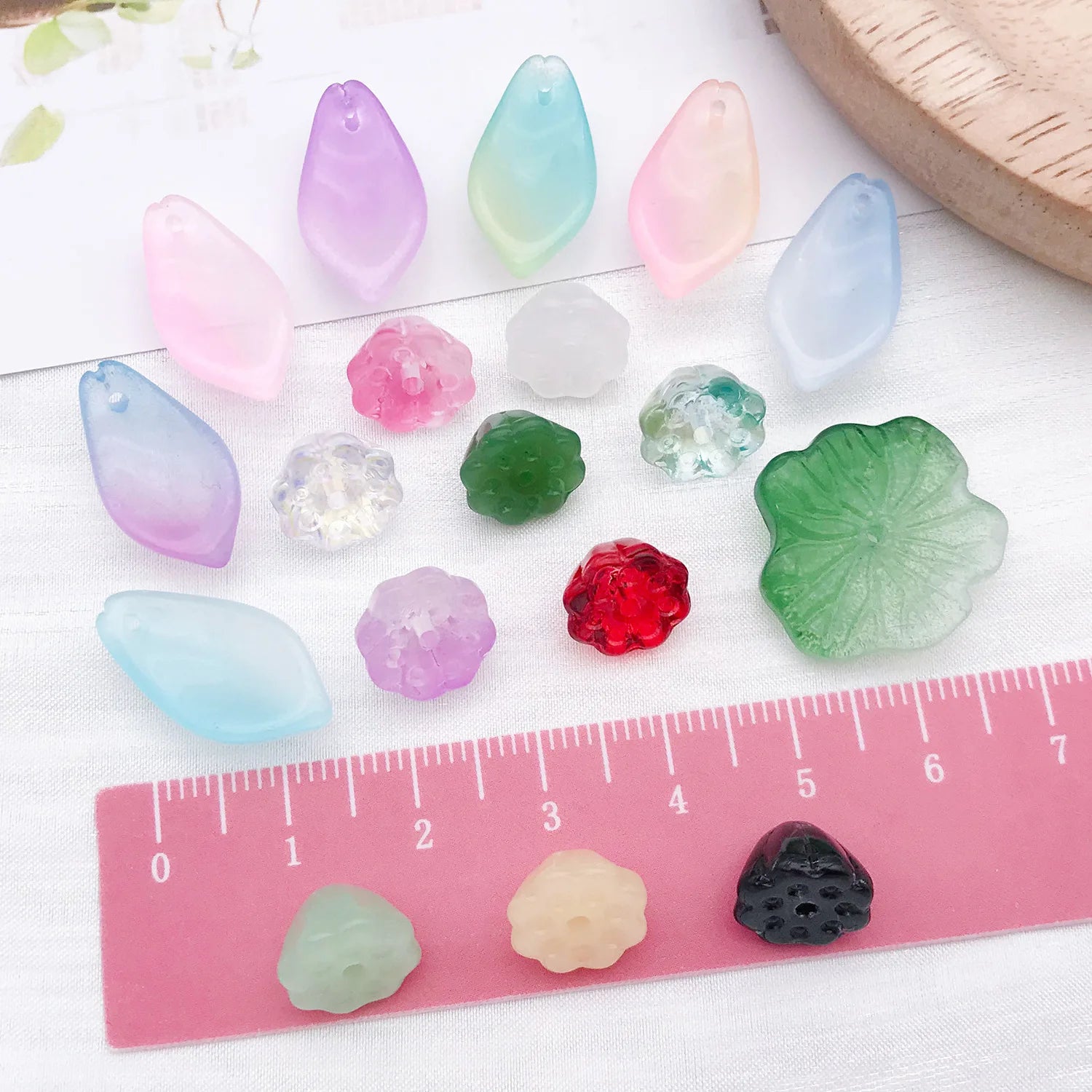 Glass Clear Gradient Lotus Flower and Leaf Bead Earring Charms for Jewelry Making