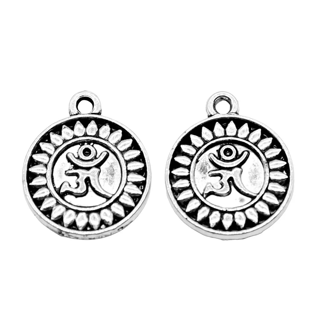13x15mm 1g Antique Silver Zinc Alloy Double Sided OM Tag Charm Pendant for DIY Yoga Jewelry Making