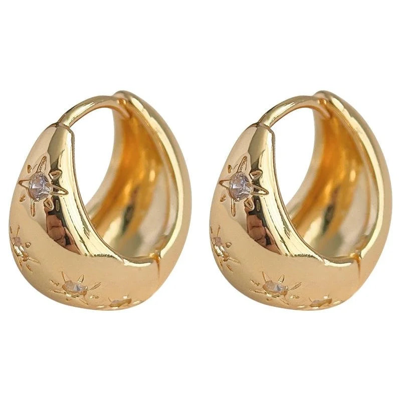 Luxury Copper Micro Pave Zircon Starburst Oval Geometric Drop Earrings With Plated Finish