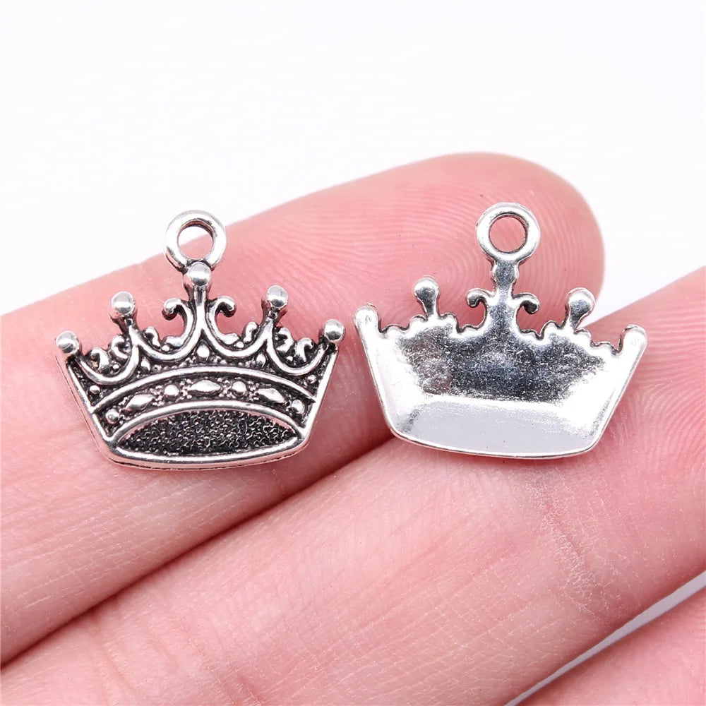 18x16mm 1.2g Antique Silver Zinc Alloy Crown Charm Pendant for DIY Necklace Bracelet Making