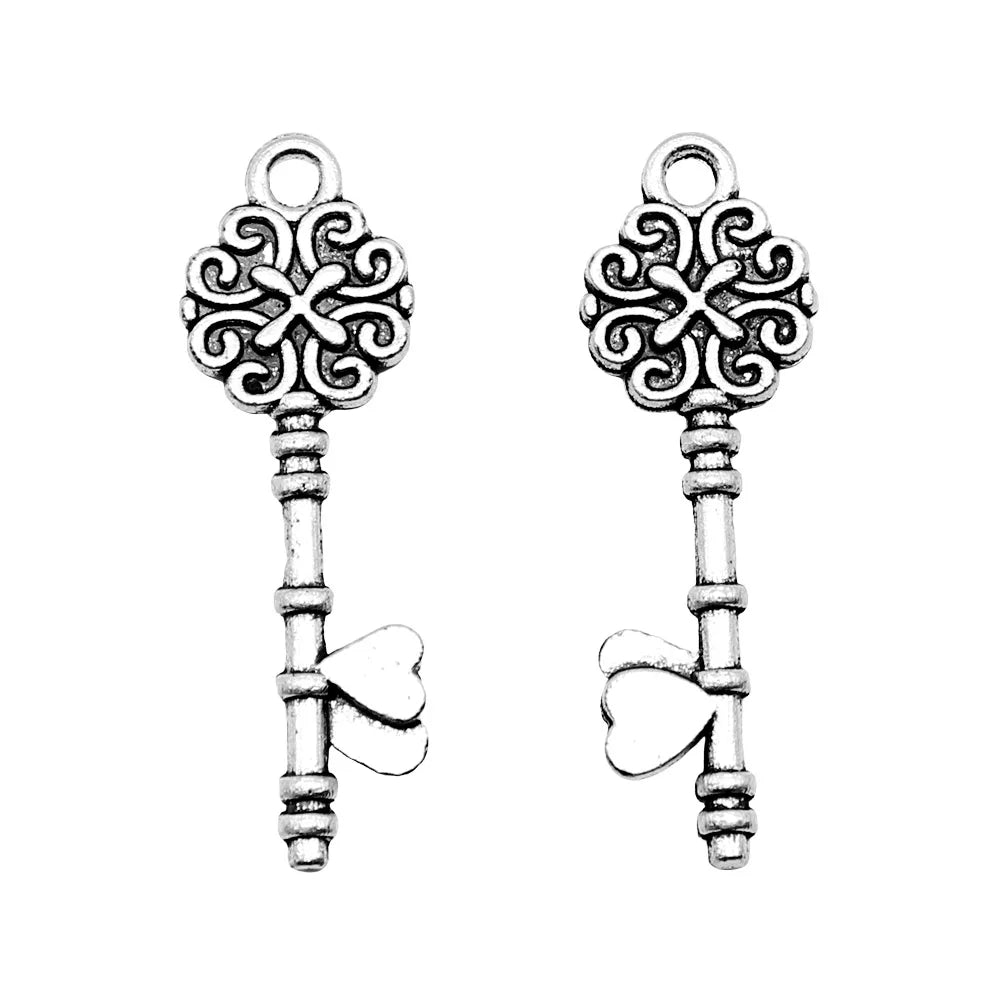 33x11mm 1.3g Antique Silver Zinc Alloy Heart Key Charm Pendant for DIY Bracelet Necklace Making