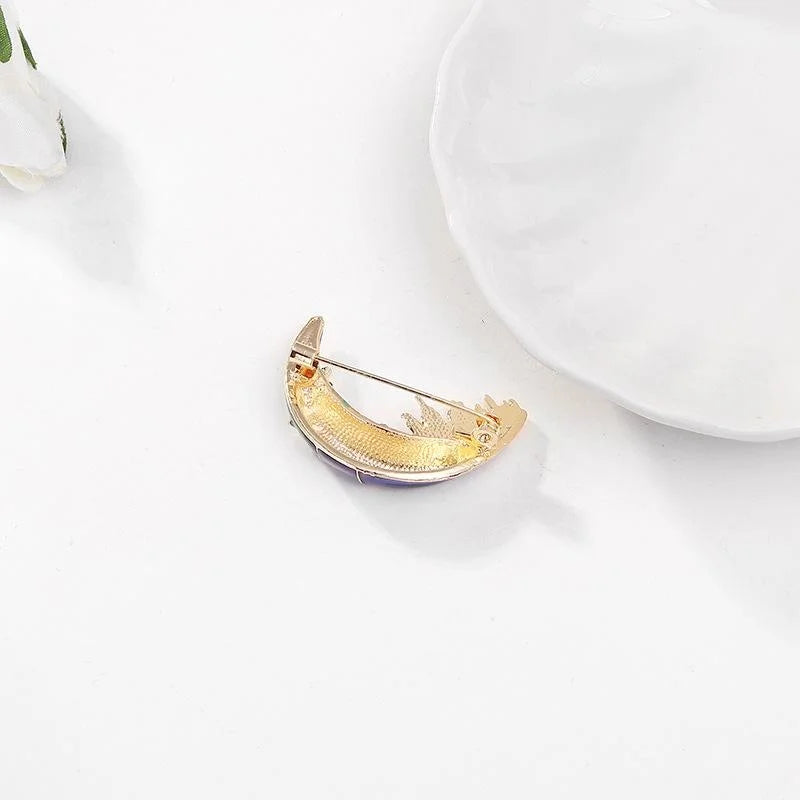 Elegant Enamel Crescent Moon Castle Brooch With Rhinestone Stars, Women's Lapel Pin Corsage Gift