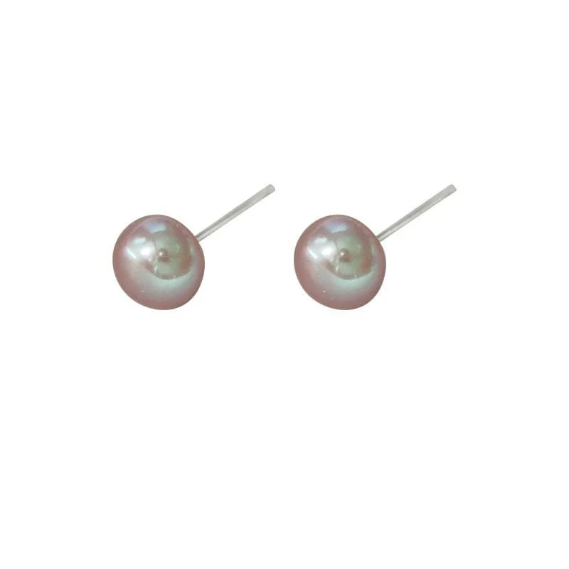 Purple Pink Freshwater Pearl Stud Earrings Silver Plated Geometric Minimalist Korean Japanese Style