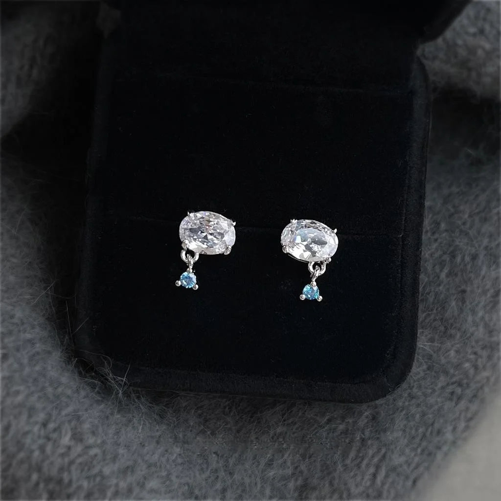 Mini Geometric Zircon Copper Drop Earrings Silver Plated Round Oval Vacation Style Jewelry