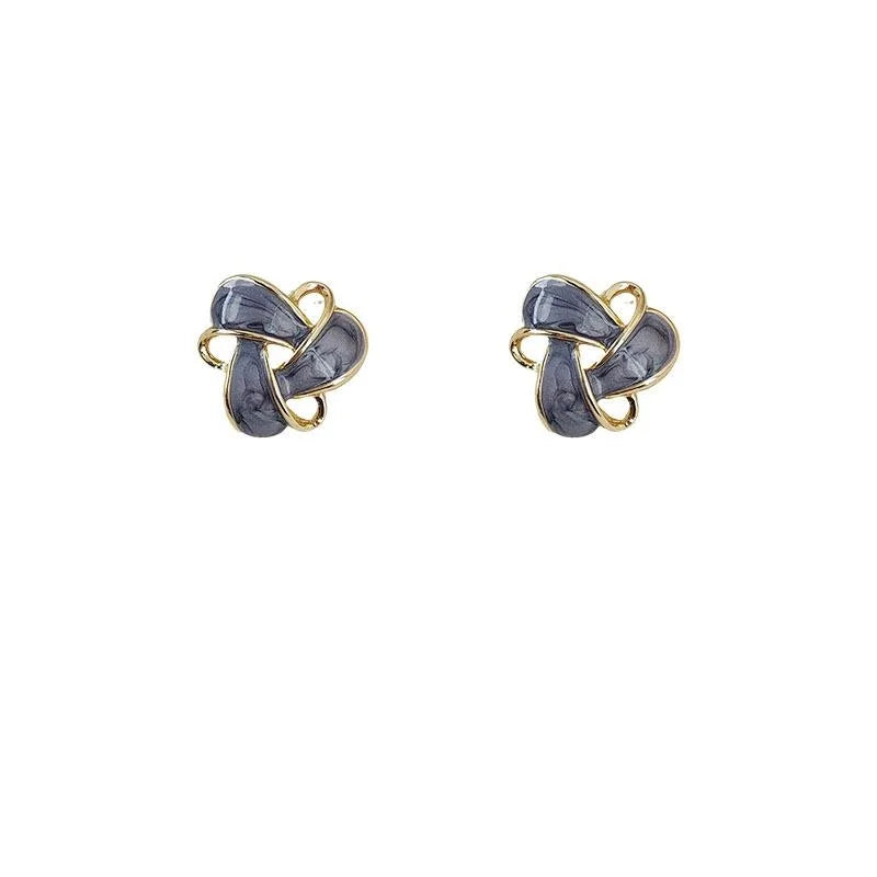 14K Gold Plated Copper Geometric Enamel Hollow Stud Earrings For Women Korean Fashion