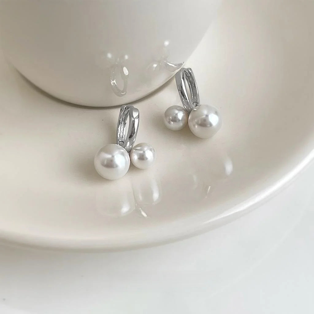 Light Luxury Copper Glass Pearl Drop Earrings Round Geometric Daily Commuter Jewelry